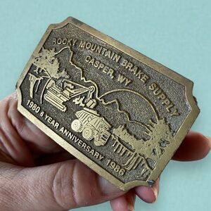 Vintage 1986 Rocky Mountain Brake Supply Company Brass Belt Buckle